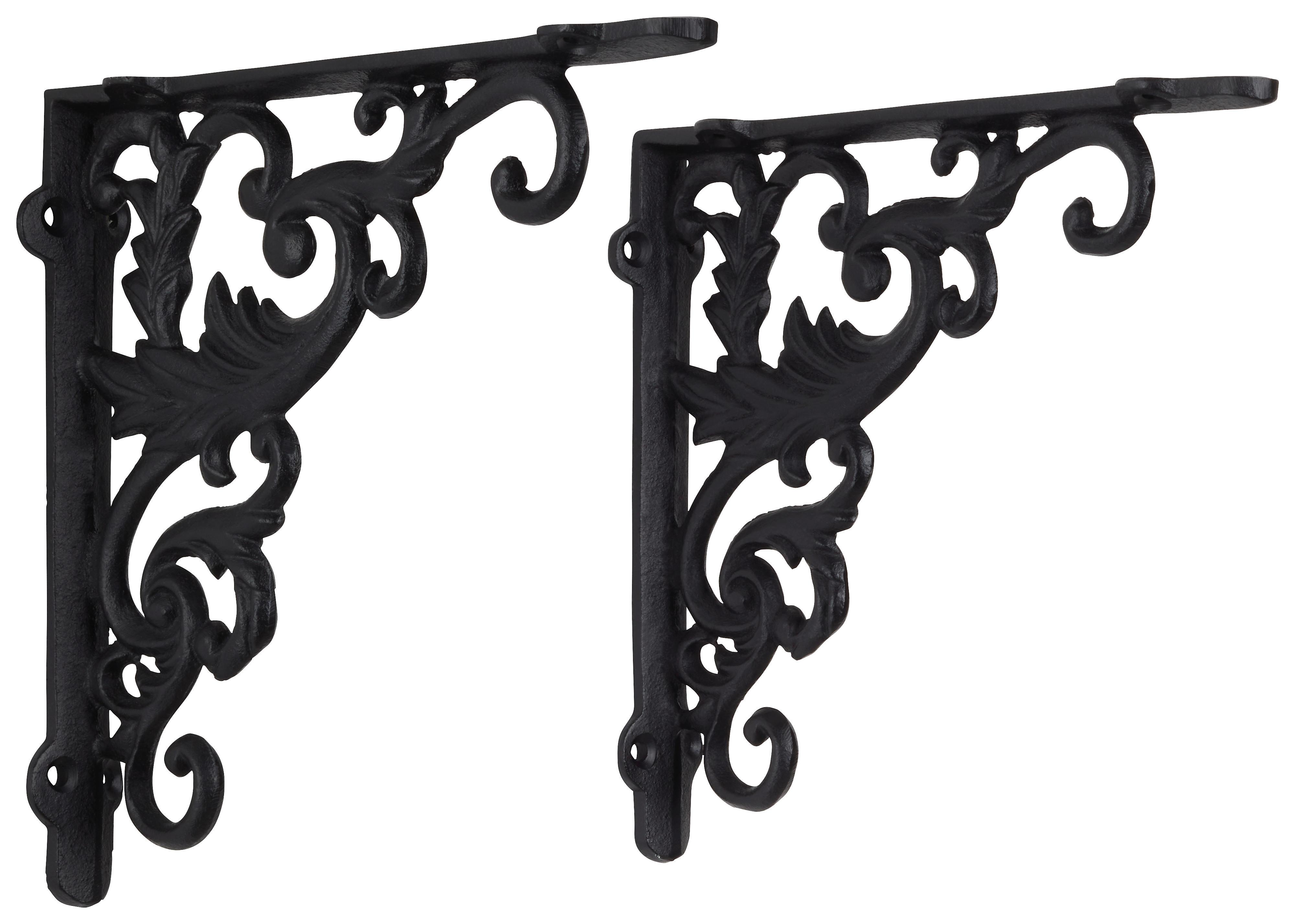 Wandhalter aus Eisen in Schwarz, 2er Set - Schwarz, Romantik / Landhaus, Metall (18,3/3,2/18,3cm) - Mömax