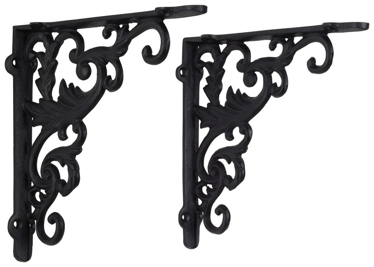 Wandhalter aus Eisen in Schwarz, 2er Set - Schwarz, ROMANTIK / LANDHAUS, Metall (18,3/3,2/18,3cm) - Mömax