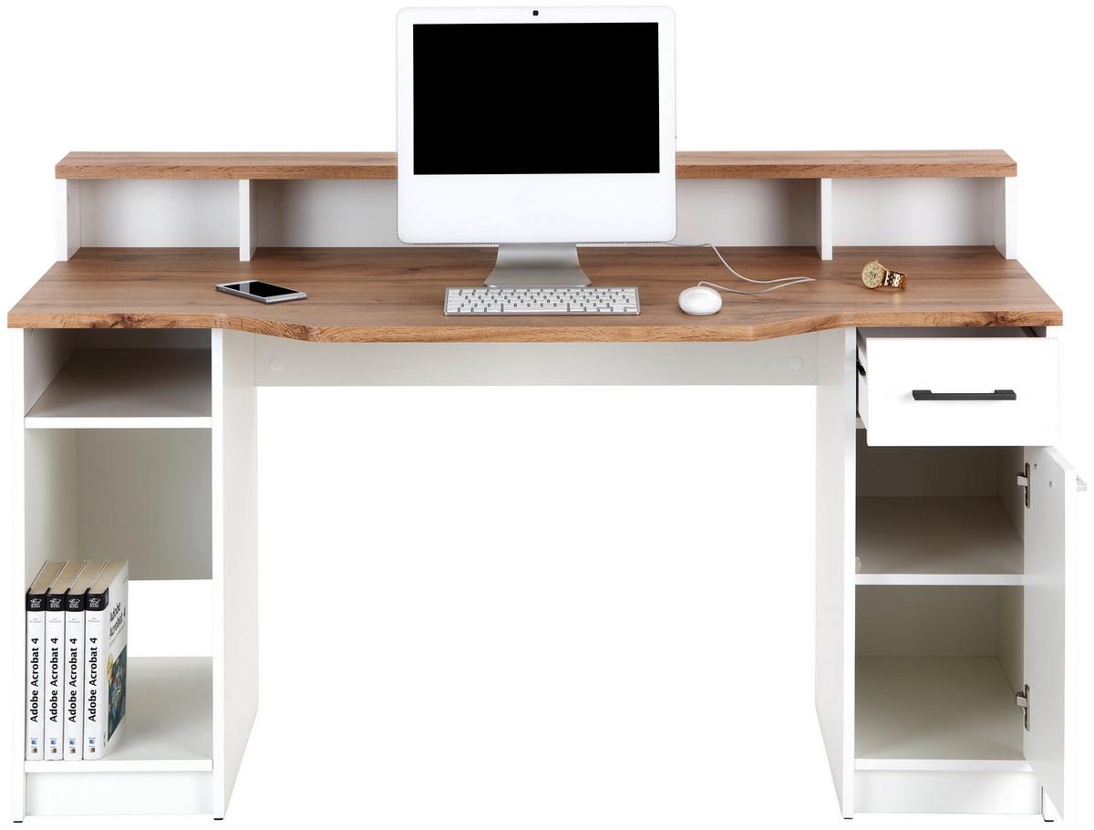 Radni Stol Tobi Mx 166 - bijela/boje hrasta, Moderno, drvni materijal/plastika (150/91/68cm) - Modern Living