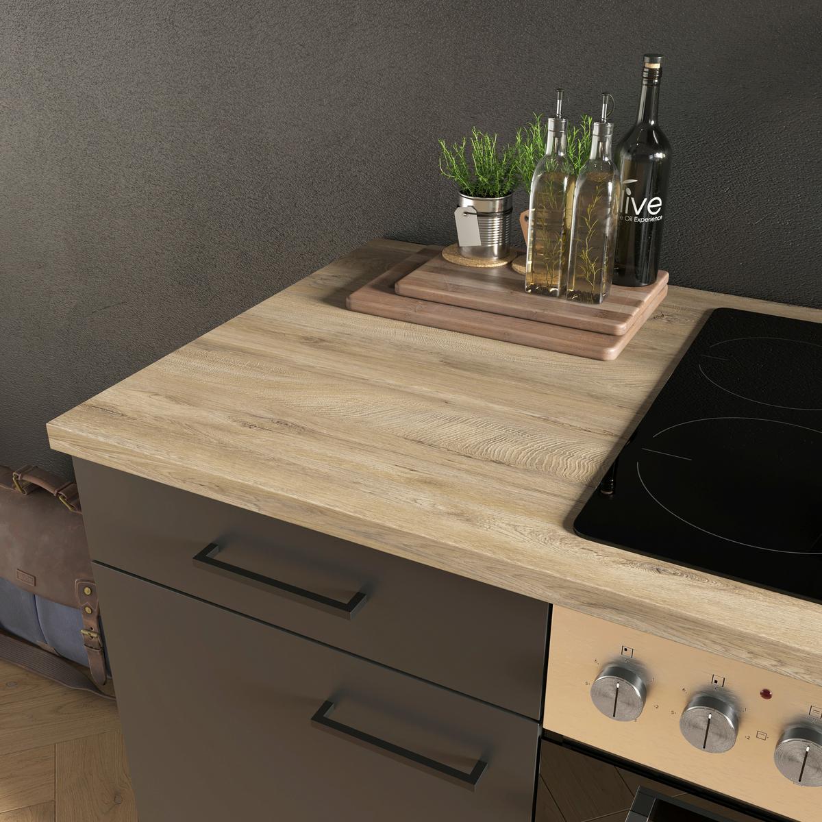 Kuhinjski Blok Z Aparati Capri, Črna, Barva Hrasta - črna/barve hrasta, Basics, kovina/leseni material (220cm) - FlexWell