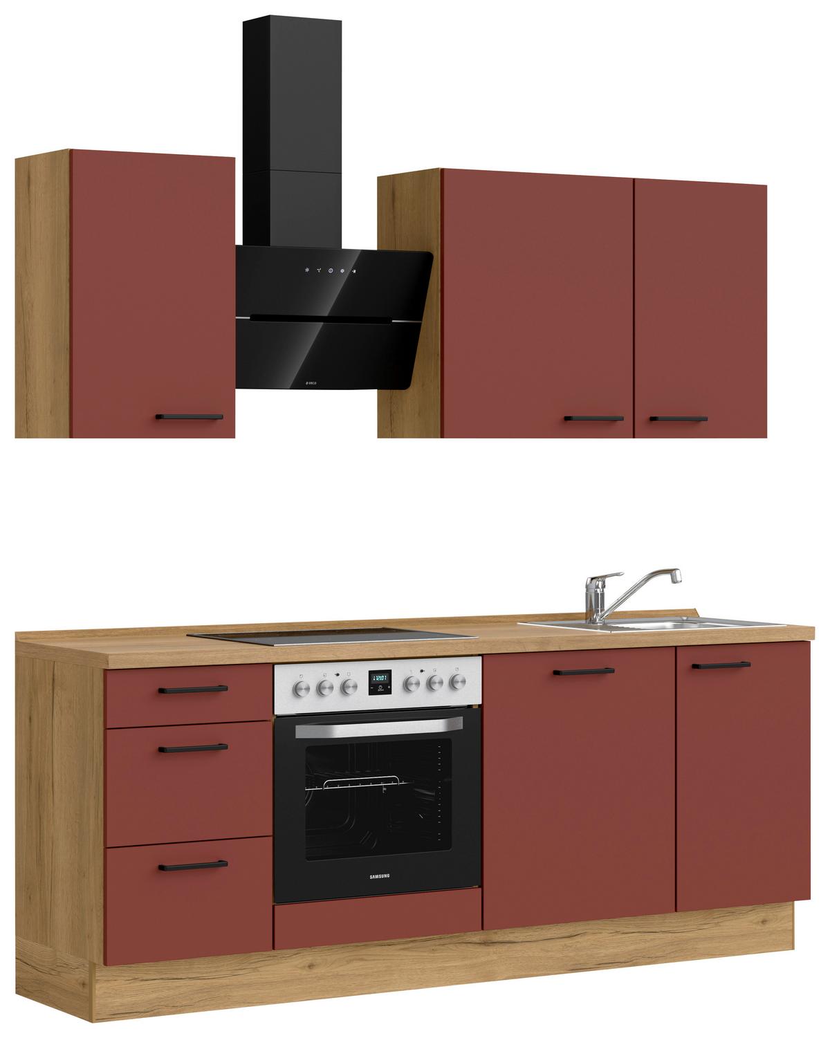 Küchenblock Easytouch High m. Geräten Dunkelrot - Eichefarben/Schwarz, MODERN, Holzwerkstoff/Metall (210cm) - Nobilia