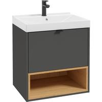 Mosdószekrény Mosdóval Open - tölgyfa színű/fekete, Modern, faalapú anyag/fém (62cm)