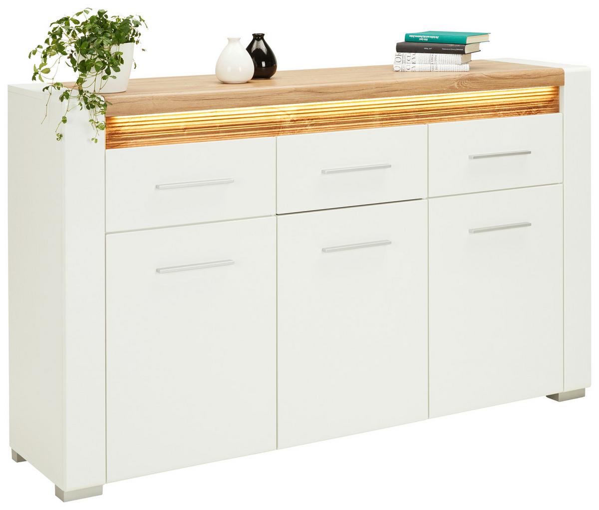 Sideboard Leonardo in Weiß Hochglanz - Chromfarben/Eichefarben, MODERN, Holzwerkstoff/Kunststoff (160/96,5/40cm) - Mömax