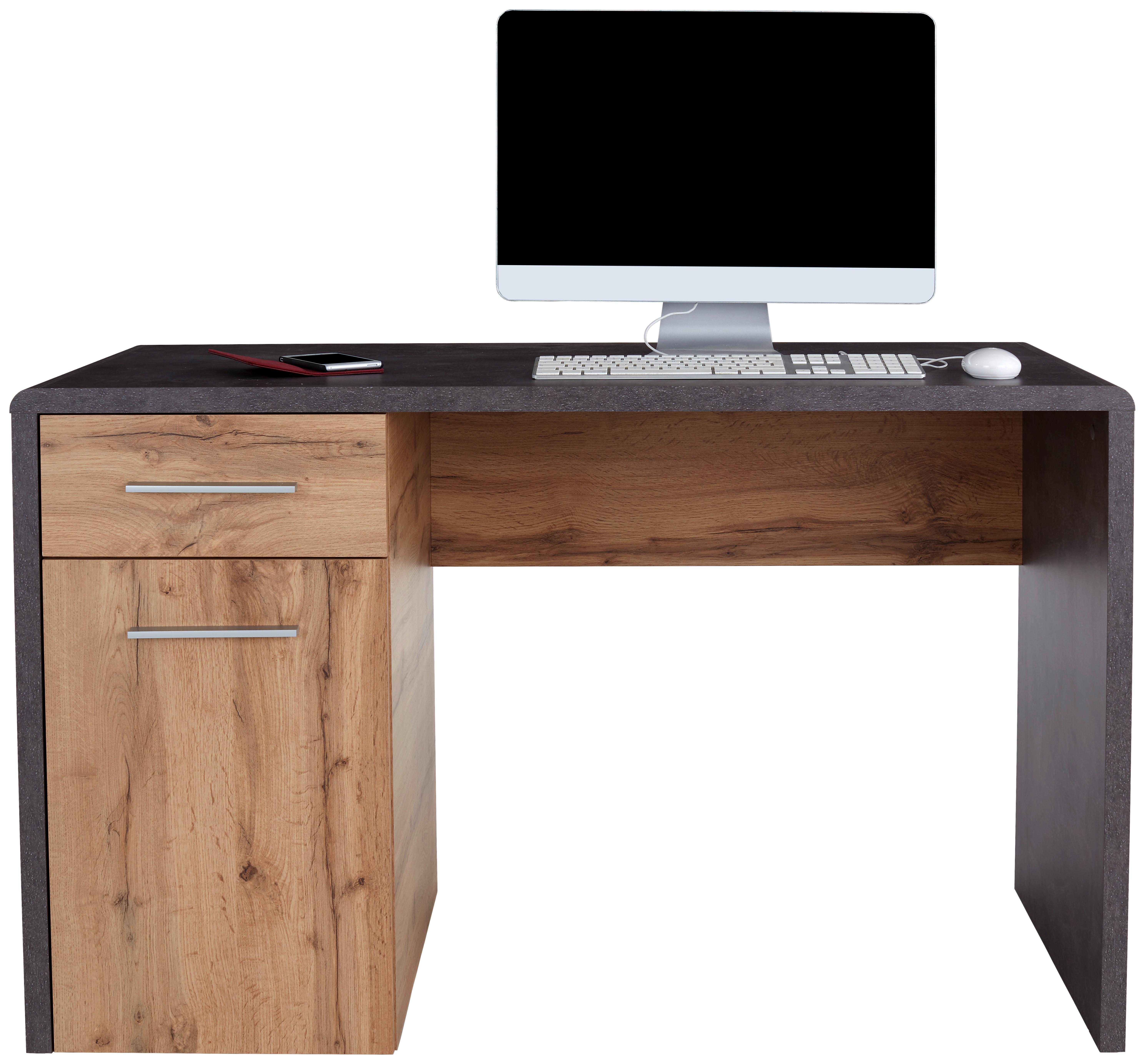 Masă de scris FONTANA NEW - gri închis/culoare lemn stejar, Modern, material pe bază de lemn (120/75,5/60cm) - Modern Living