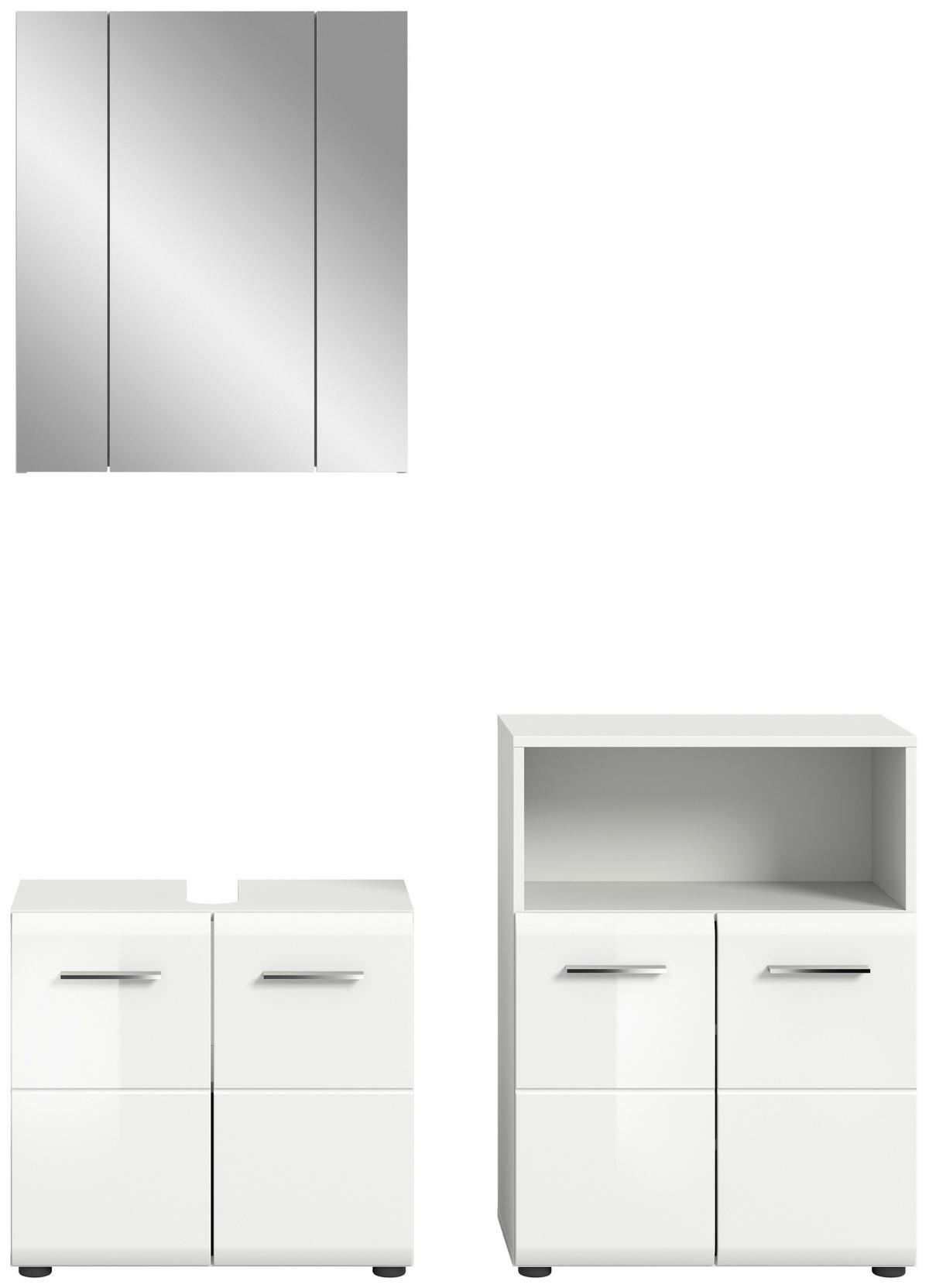 Badezimmer-Set ICE 3-teilig, Weiß Hochglanz - Weiß Hochglanz/Silberfarben, MODERN, Glas/Holzwerkstoff (120cm) - MID.YOU
