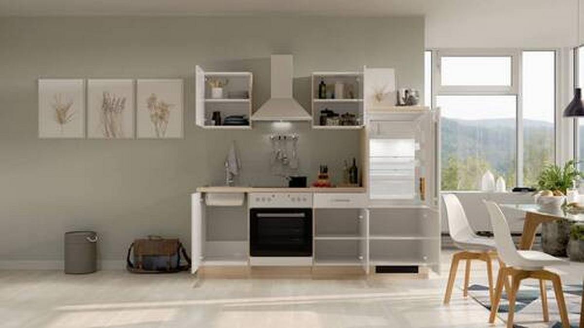 Kuhinjski Blok Valero, Bela - barve nerjavečega jekla/bela, Moderno, kovina/leseni material (220cm) - FlexWell