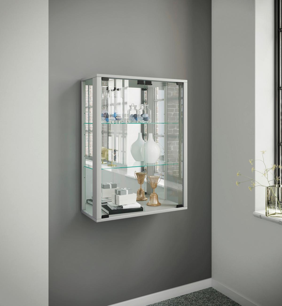 Viseča Vitrina Udina, Srebrna, Z Ogledalom, Led - srebrne barve/črna, Moderno, umetna masa/steklo (60/80/25cm) - MID.YOU