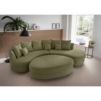 Wohnlandschaft Limoncello m. Hocker ca. 300x160cm Olivgrün - Schwarz/Olivgrün, Design, Kunststoff/Textil (300/160cm) - Livetastic