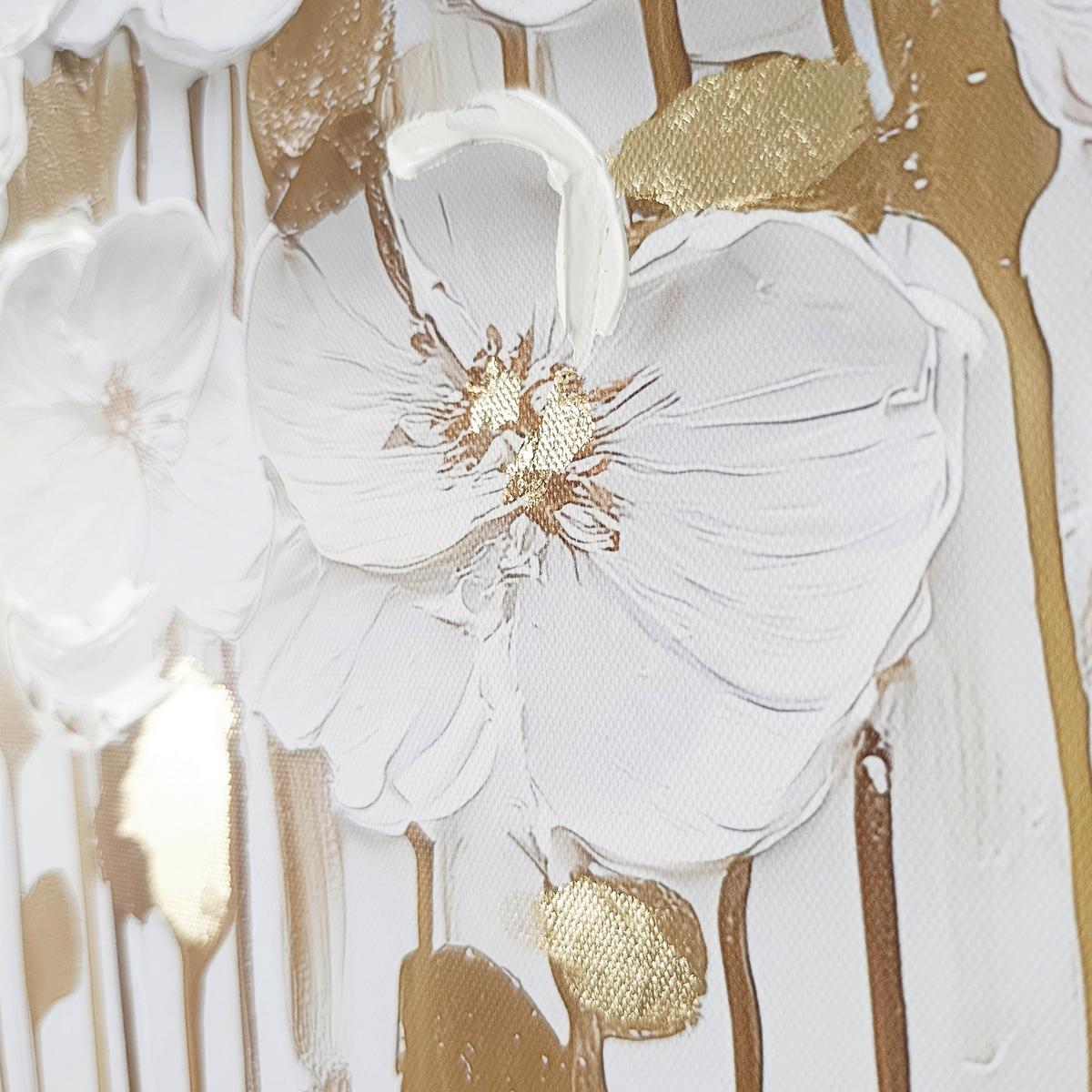 Leinwandbild HP054 Luxe Flora Weiß/Goldfarben ca. 70x100cm - Goldfarben/Weiß, Basics, Holz/Textil (70/100cm)