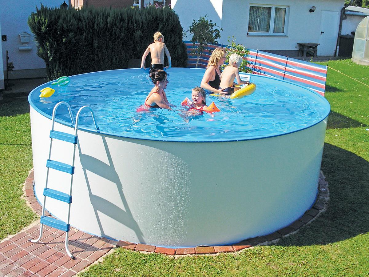 Schwimmbecken Steely Ø ca. 550cm - Blau/Weiß, MODERN, Metall (550/120cm)