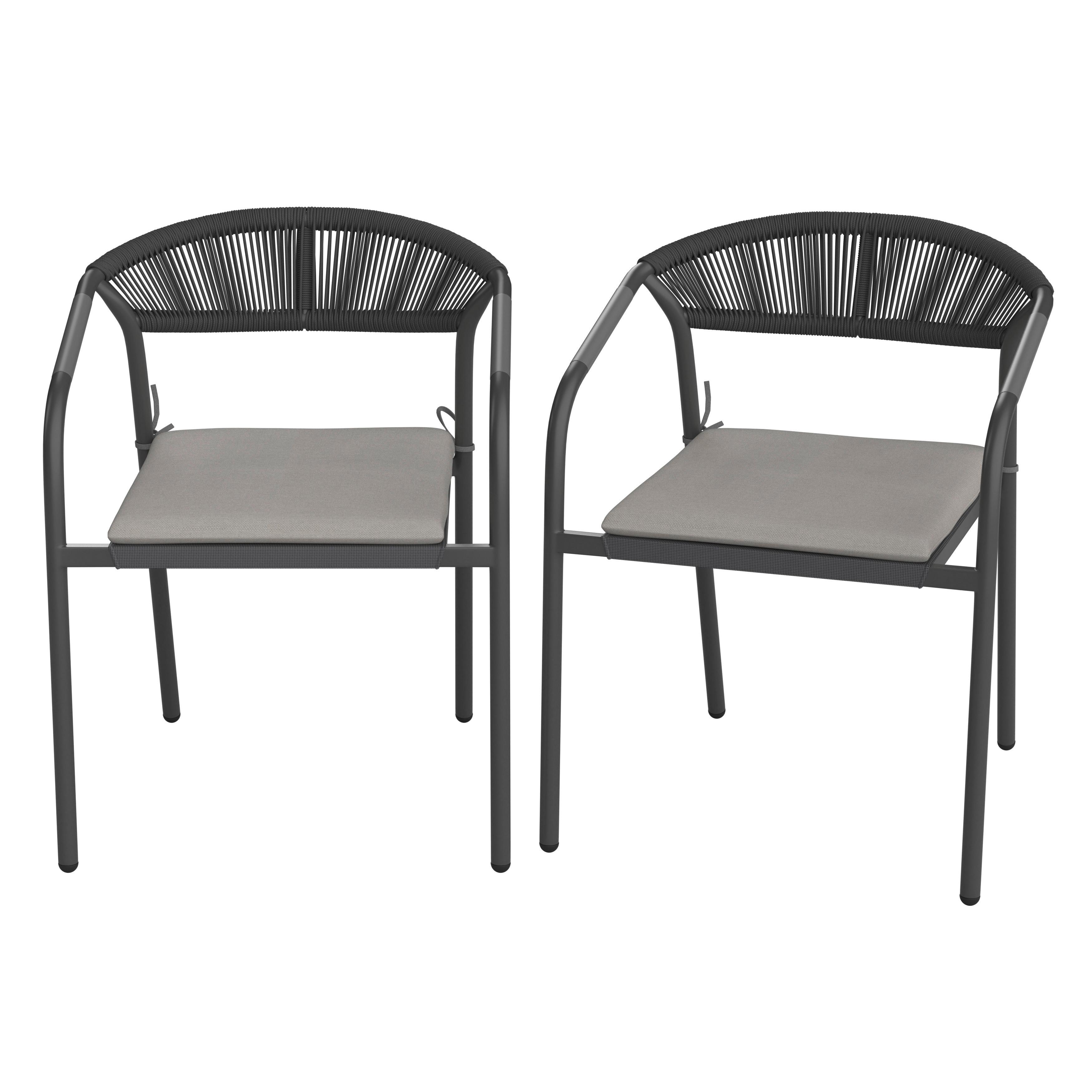Gartensessel-Set Benicio Grau Polywood/Textilene 2er-Set - Dunkelgrau/Schwarz, MODERN, Kunststoff/Textil (56/80/64cm) - Bessagi Garden