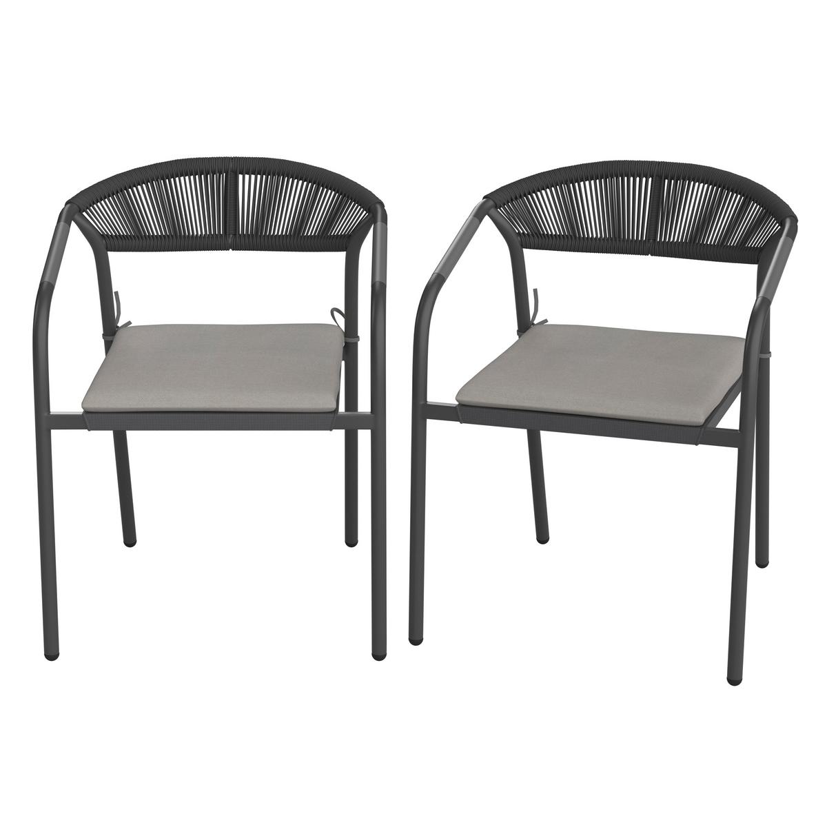 Gartensessel-Set Benicio Grau Polywood/Textilene 2er-Set - Dunkelgrau/Schwarz, MODERN, Kunststoff/Textil (56/80/64cm) - Bessagi Garden