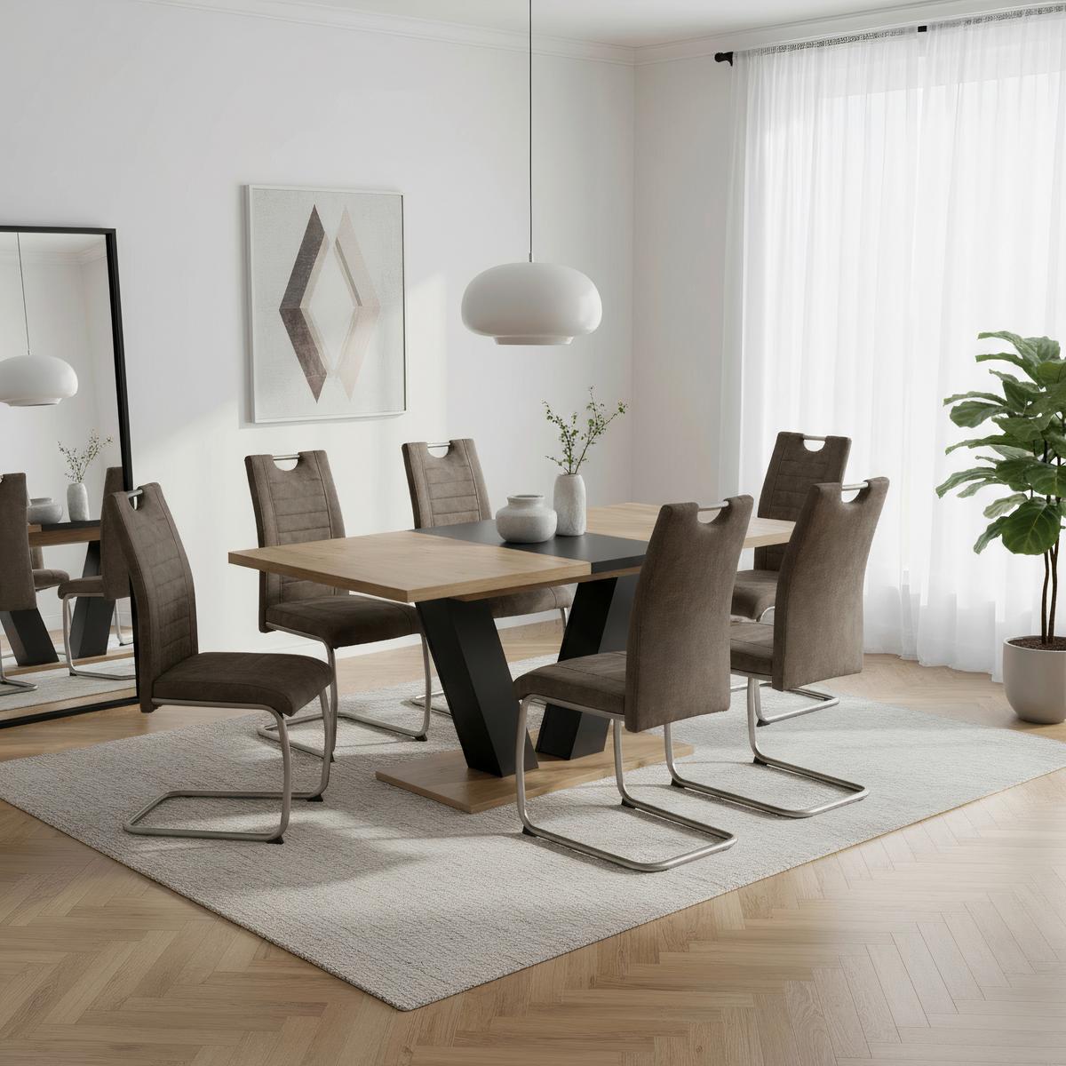 Esstisch Hamm T Eiche Artisan/Schwarz - Schwarz/Eiche Artisan, MODERN, Holzwerkstoff (140-180/76/90cm) - MID.YOU