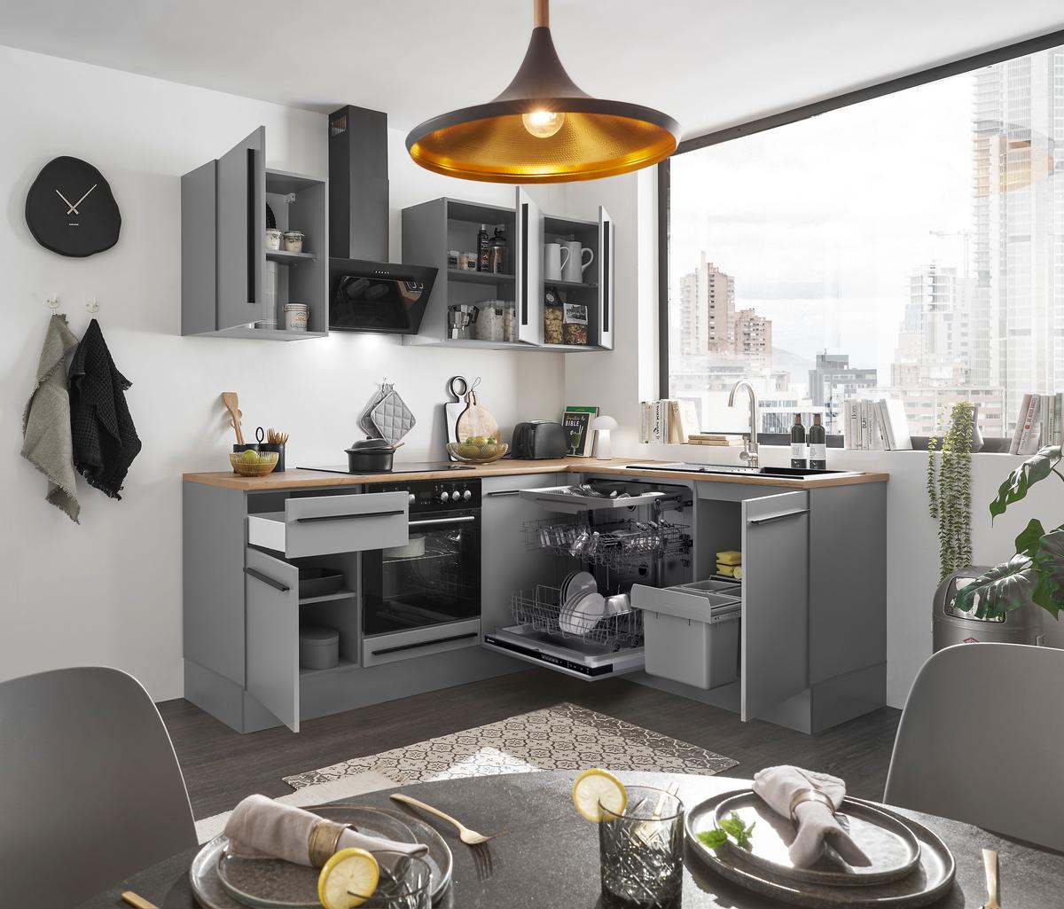 ECKKÜCHE DENVER - Eichefarben/Schwarz, Design, Holzwerkstoff/Kunststoff (220/175cm) - P & B