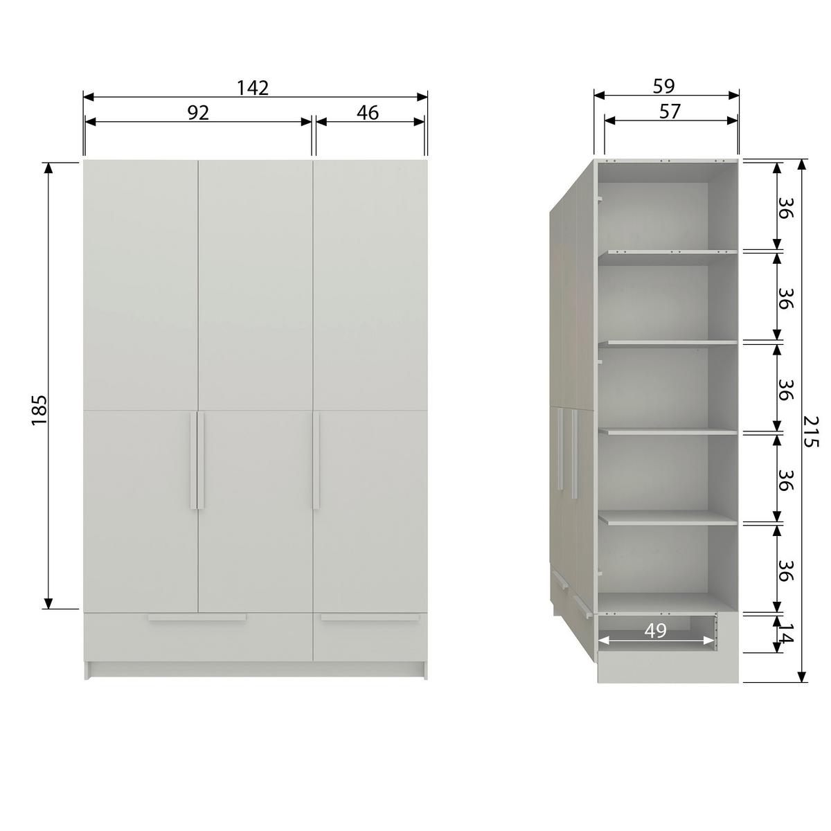 Garderobenschrank Pure Hellgrau - Hellgrau, Design, Holz (142/215/60cm) - Livetastic