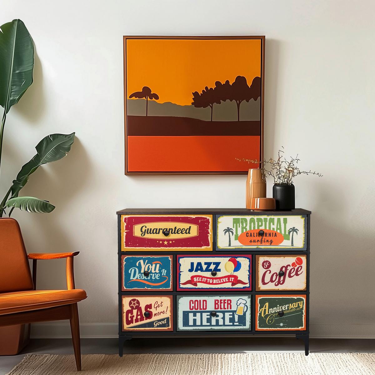 Komoda Ameriko B, Večbarvno - črna/večbarvno, Moderno, kovina/tekstil (102,5/77,5/30cm) - MID.YOU