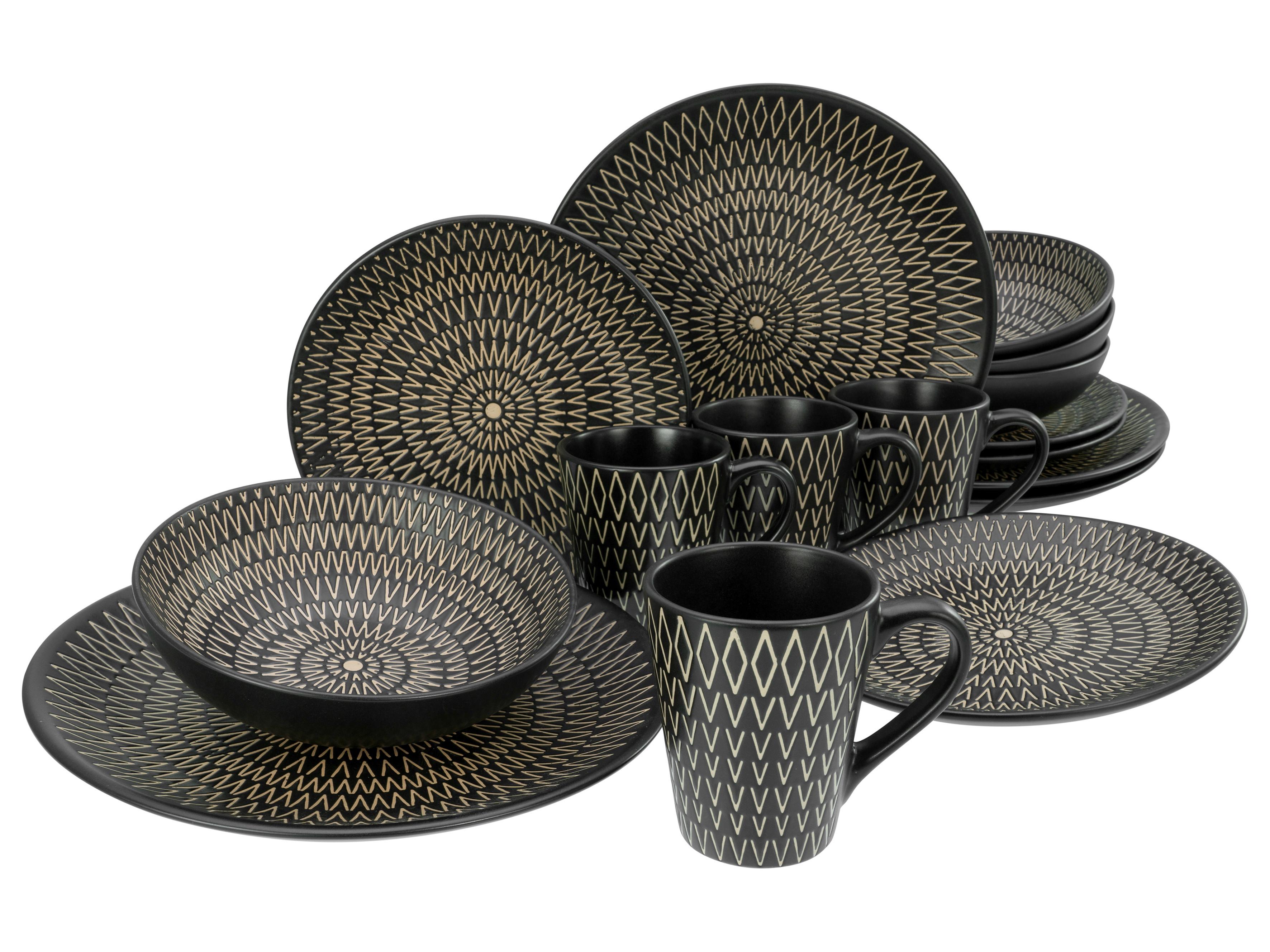 SERWIS OBIADOWO-ŚNIADANIOWY PERU - czarny/złoty, Trend, ceramika (34,00/32,00/33,00cm) - Creatable