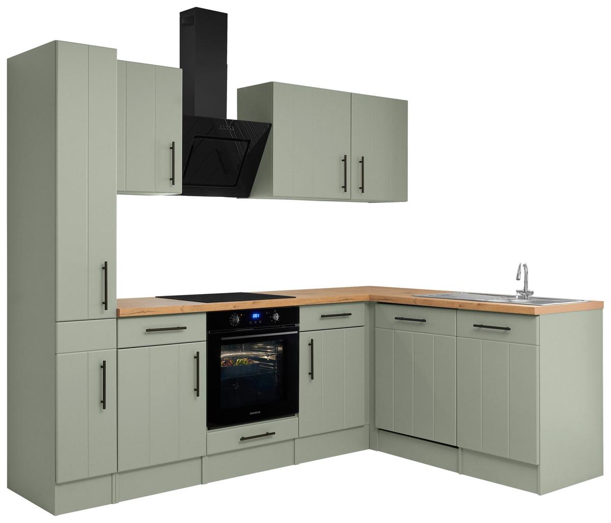 Eckküche Anton m. Geräte ca. 250x172cm Eiche/Schilfgrün - Schilfgrün/Wildeiche, Trend, Holzwerkstoff/Metall (250/172cm) - Respekta