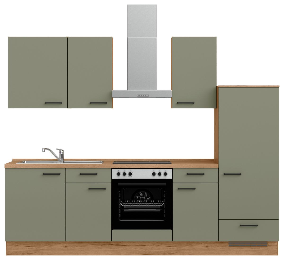 Küchenleerblock Senso Low o. Geräte Olivgrün - Eichefarben/Schwarz, MODERN, Holzwerkstoff/Metall (270cm) - Nobilia