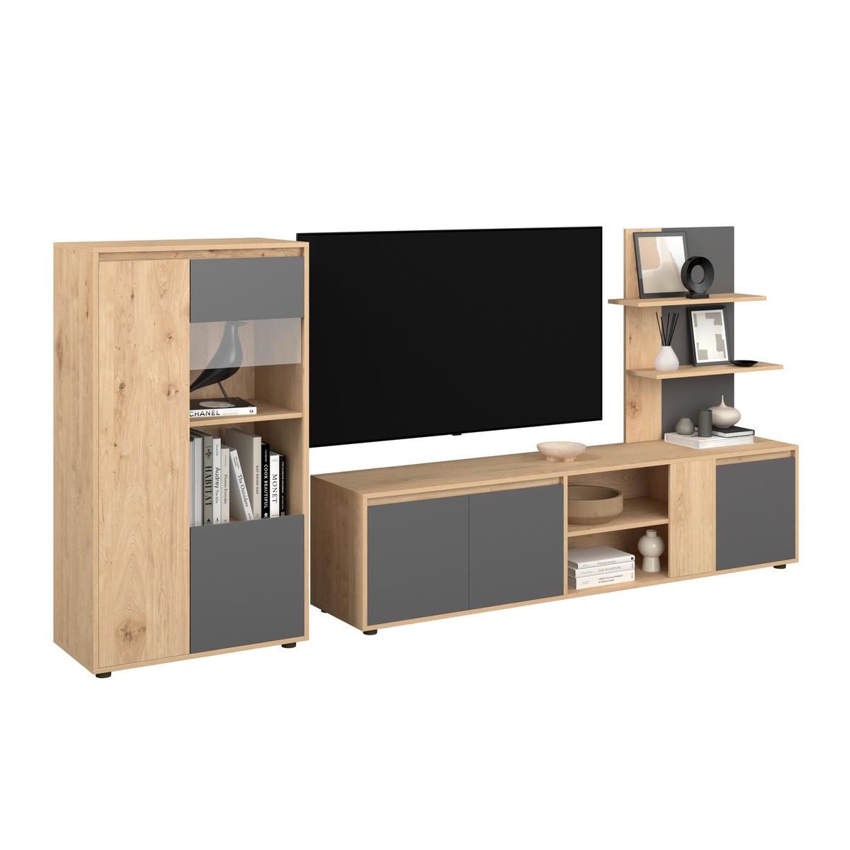 Regal Za Dnevni Boravak Caneva - hrast Artisan/crna, Moderno, staklo/drvni materijal (268/134/40,3cm) - Modern Living