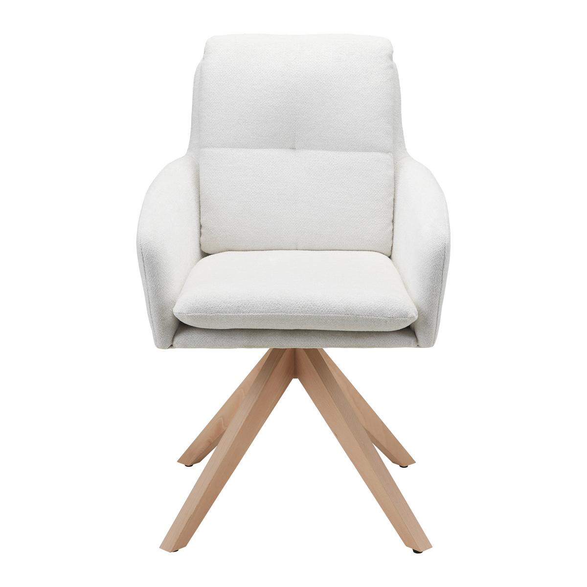 Armlehnstuhl Finja Weiß Webstoff Drehbar Gepolstert - Buchefarben/Weiß, MODERN, Holz/Textil (59/97/63cm) - Bessagi Home