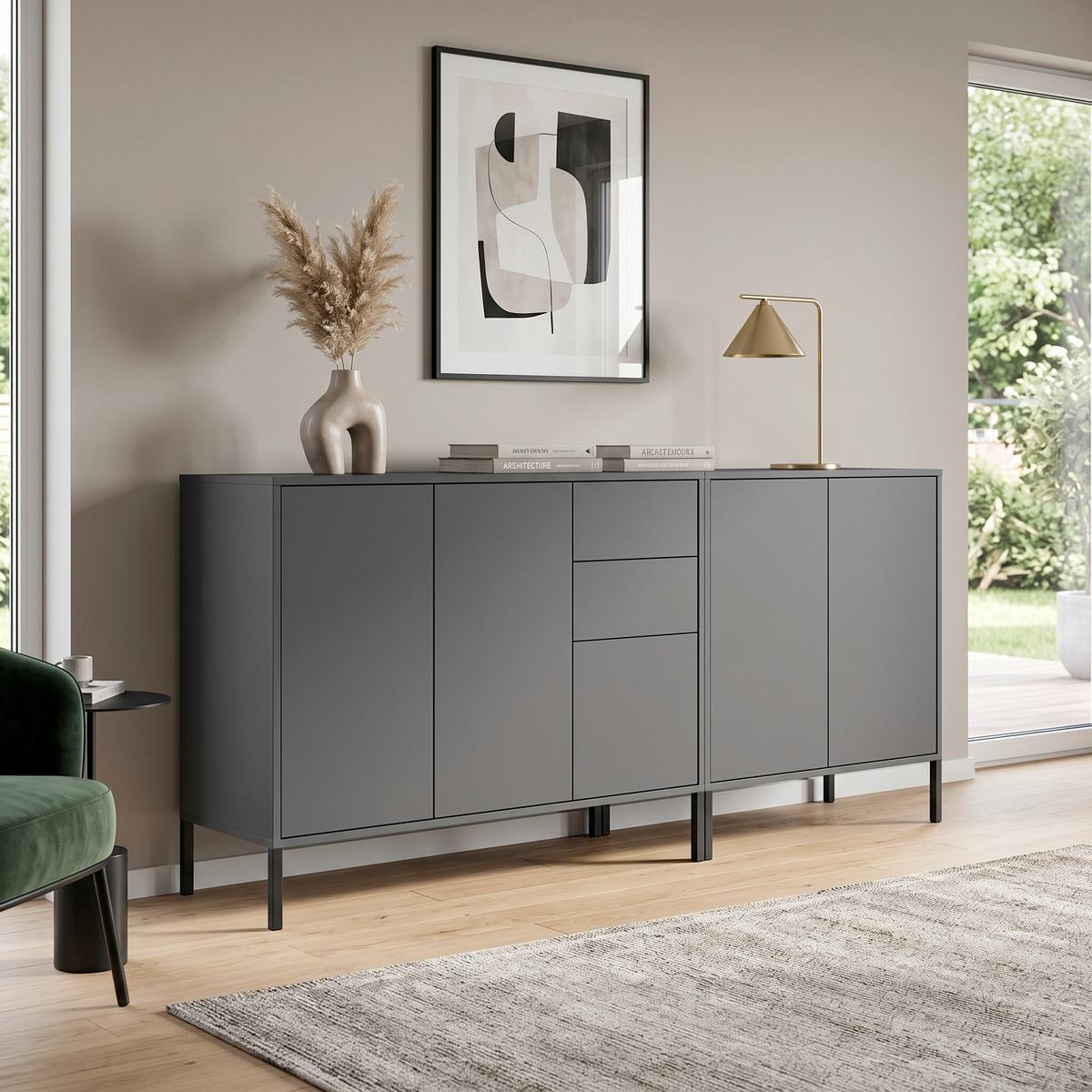 Sideboard Mailand Set 10 Anthrazit - Anthrazit, MODERN, Holzwerkstoff/Metall (184,5/86/33cm) - MID.YOU