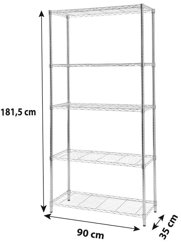 Regal Meran 2, Kovina, Kromirano - barve kroma/črna, Moderno, kovina/umetna masa (91/184/36cm)