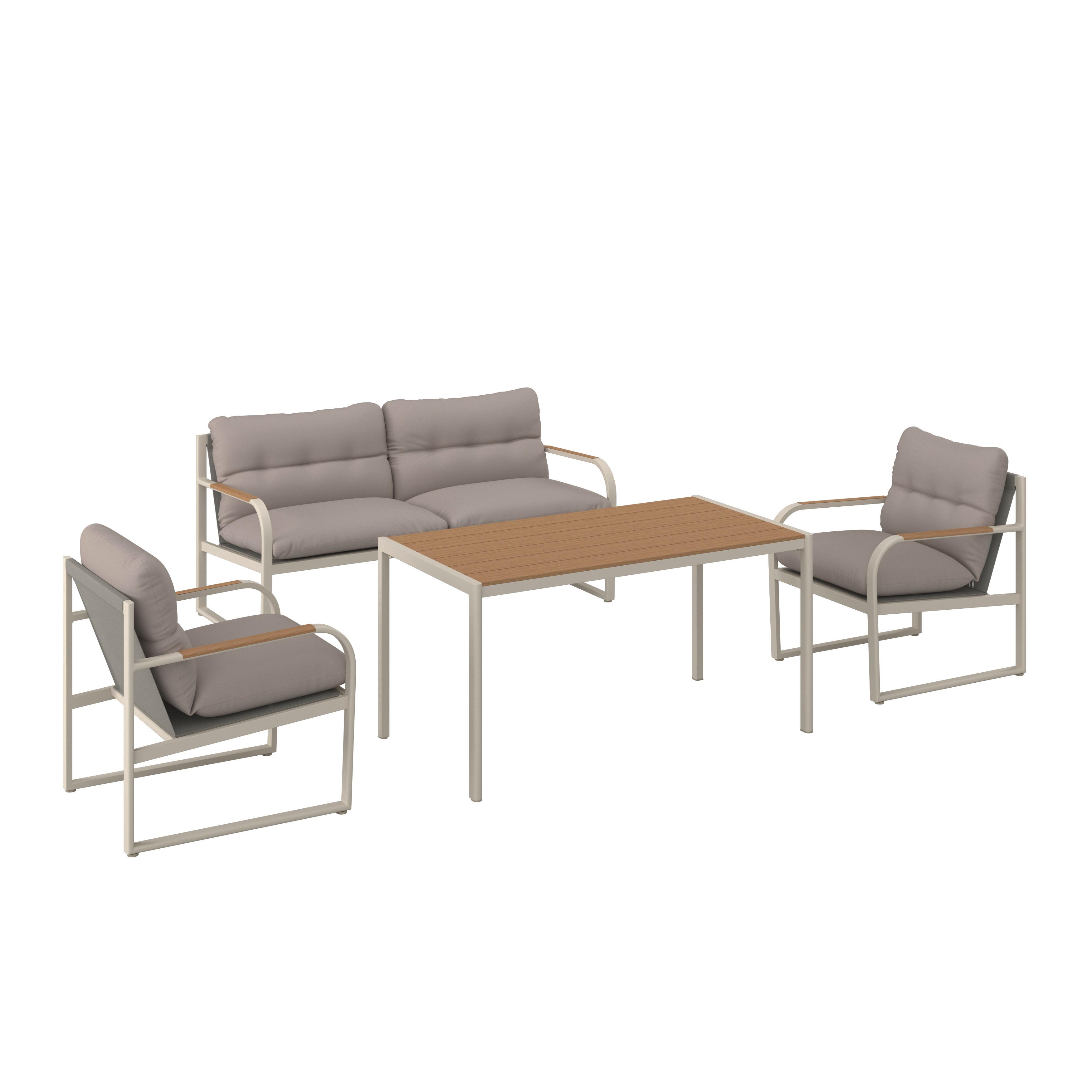Garnitură grădină Florenz 2 - gri deschis/culoare lemn tec, Modern, plastic/metal - Mömax