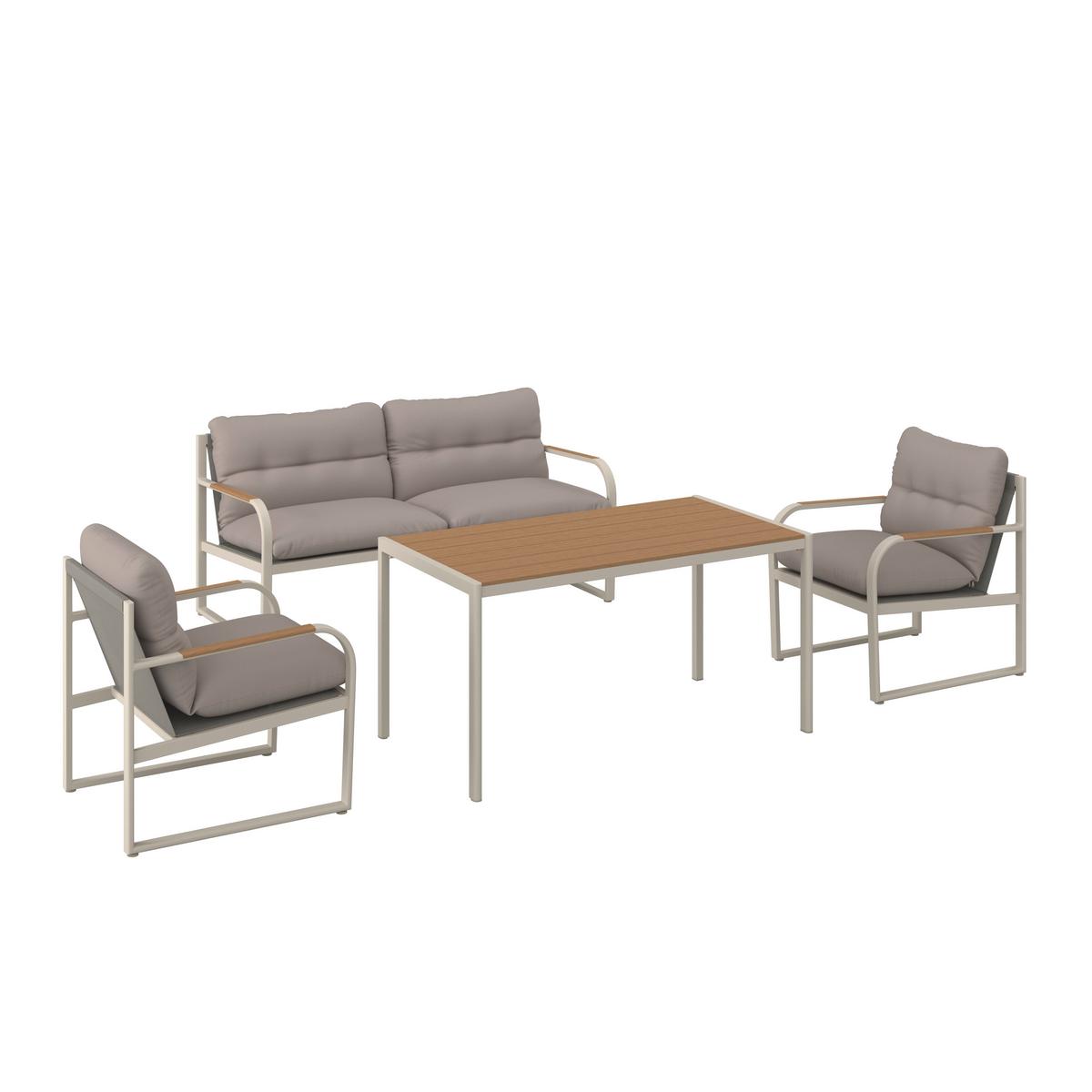 Garnitură grădină Florenz 2 - gri deschis/culoare lemn tec, Modern, plastic/metal - Mömax