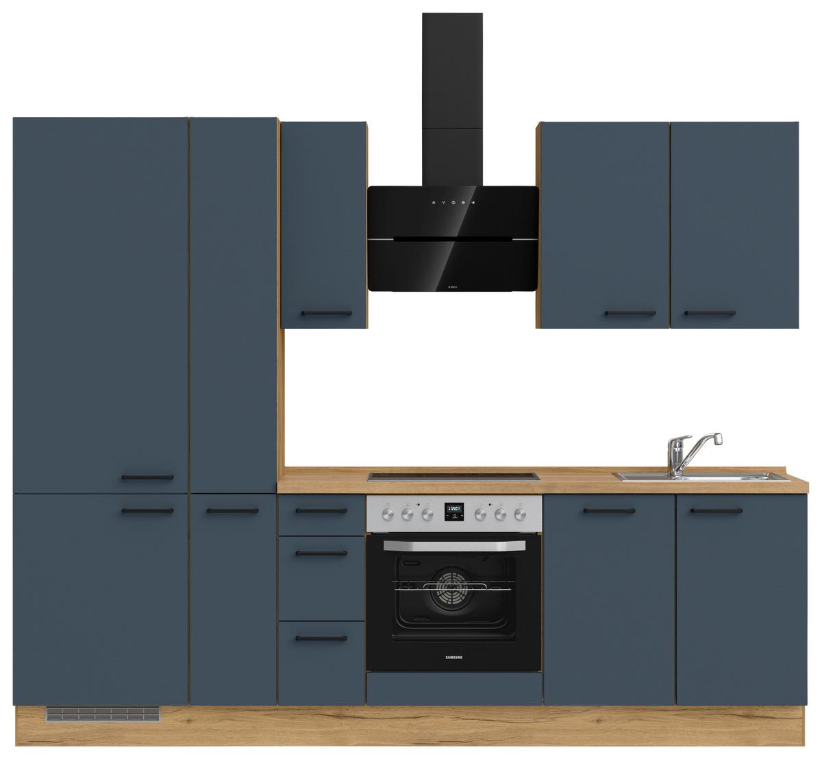 Küchenblock Easytouch High m. Geräten Dunkelblau - Eichefarben/Schwarz, MODERN, Holzwerkstoff/Metall (270cm) - Nobilia