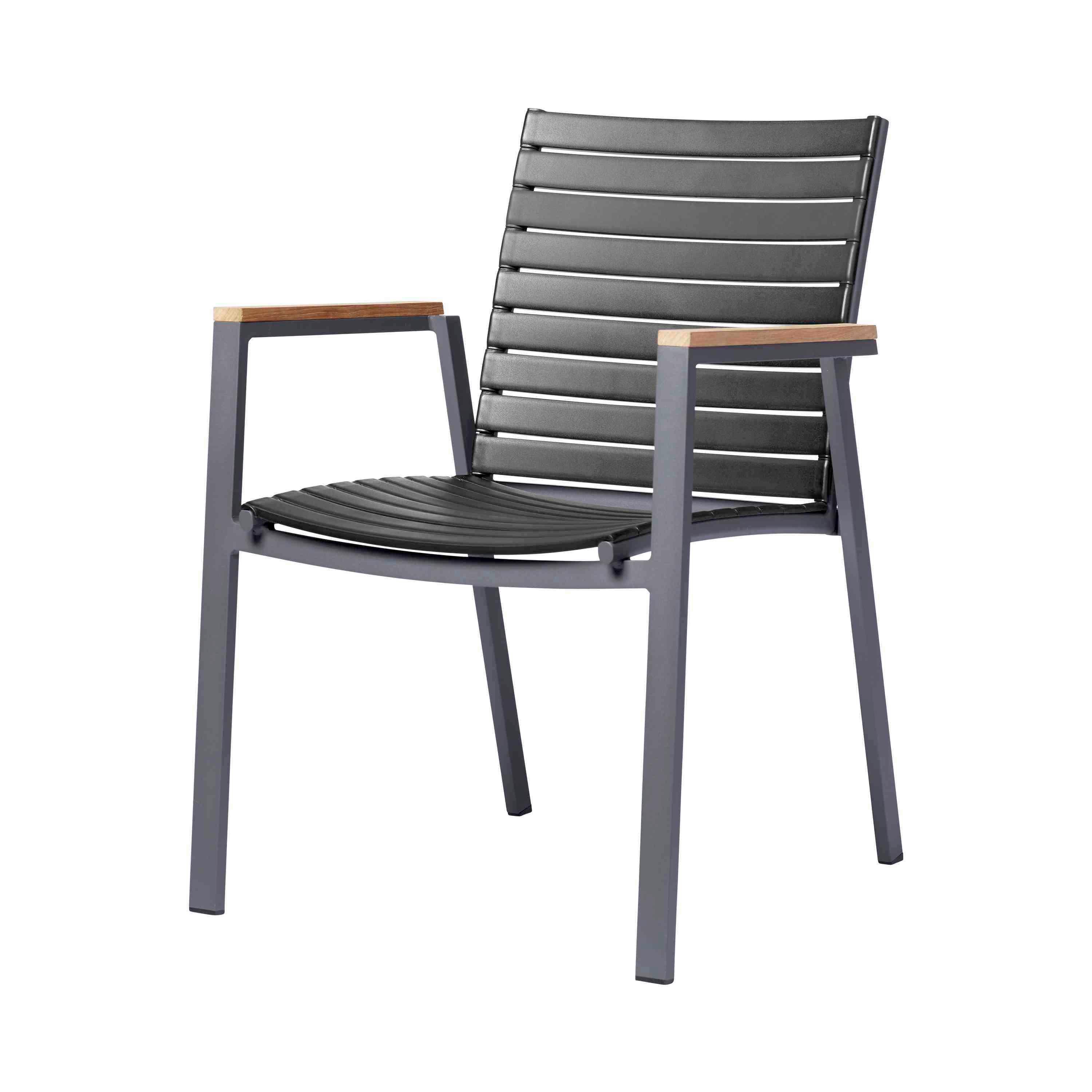 Gartensessel Mood Extreme Anthrazit/Teakholz stapelbar - Anthrazit/Schwarz, KONVENTIONELL, Holz/Kunststoff (56,5/84/62cm) - Gardenson