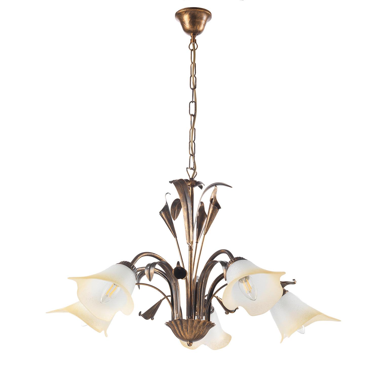 Kronleuchter Lucrezia Bronzo Bronzefarben max. 6 Watt - Bronzefarben, Natur, Glas/Metall (70/100cm)