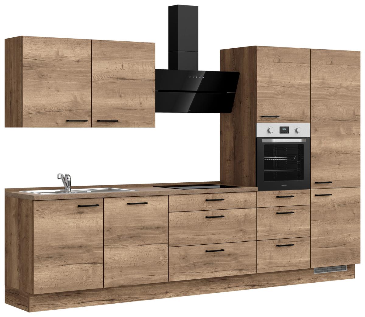 Küchenblock Structura High m. Geräten Eiche dunkel - Eiche dunkel/Schwarz, MODERN, Holzwerkstoff/Metall (330cm) - Nobilia