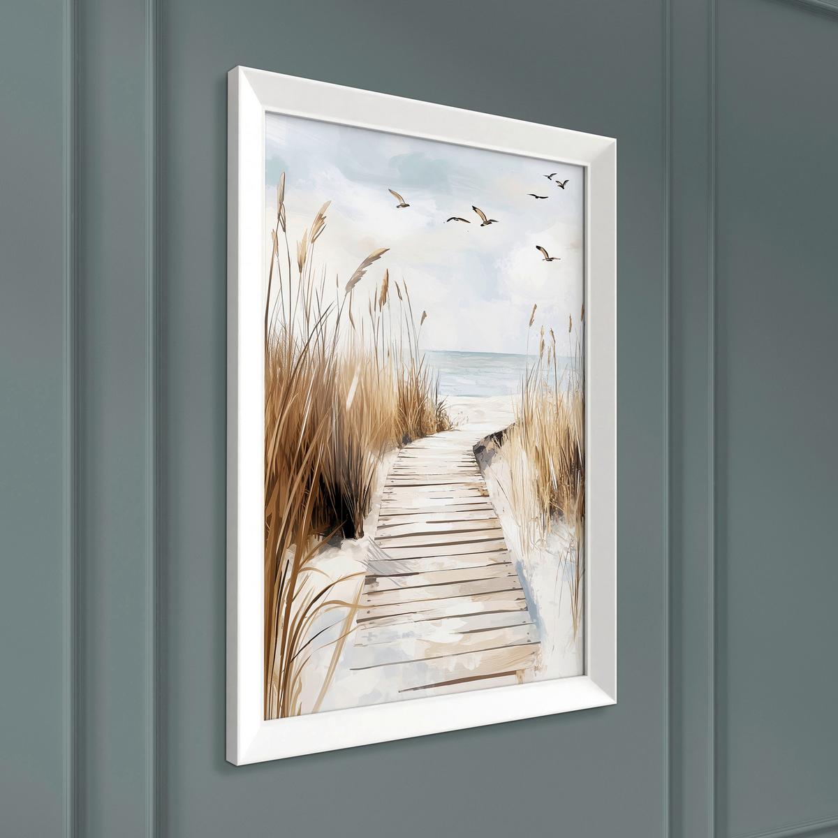 Druckgrafik Coastal Path Multicolor/Weiß ca. 75x56cm - Multicolor/Weiß, Basics, Holz/Papier (75/56/3cm)