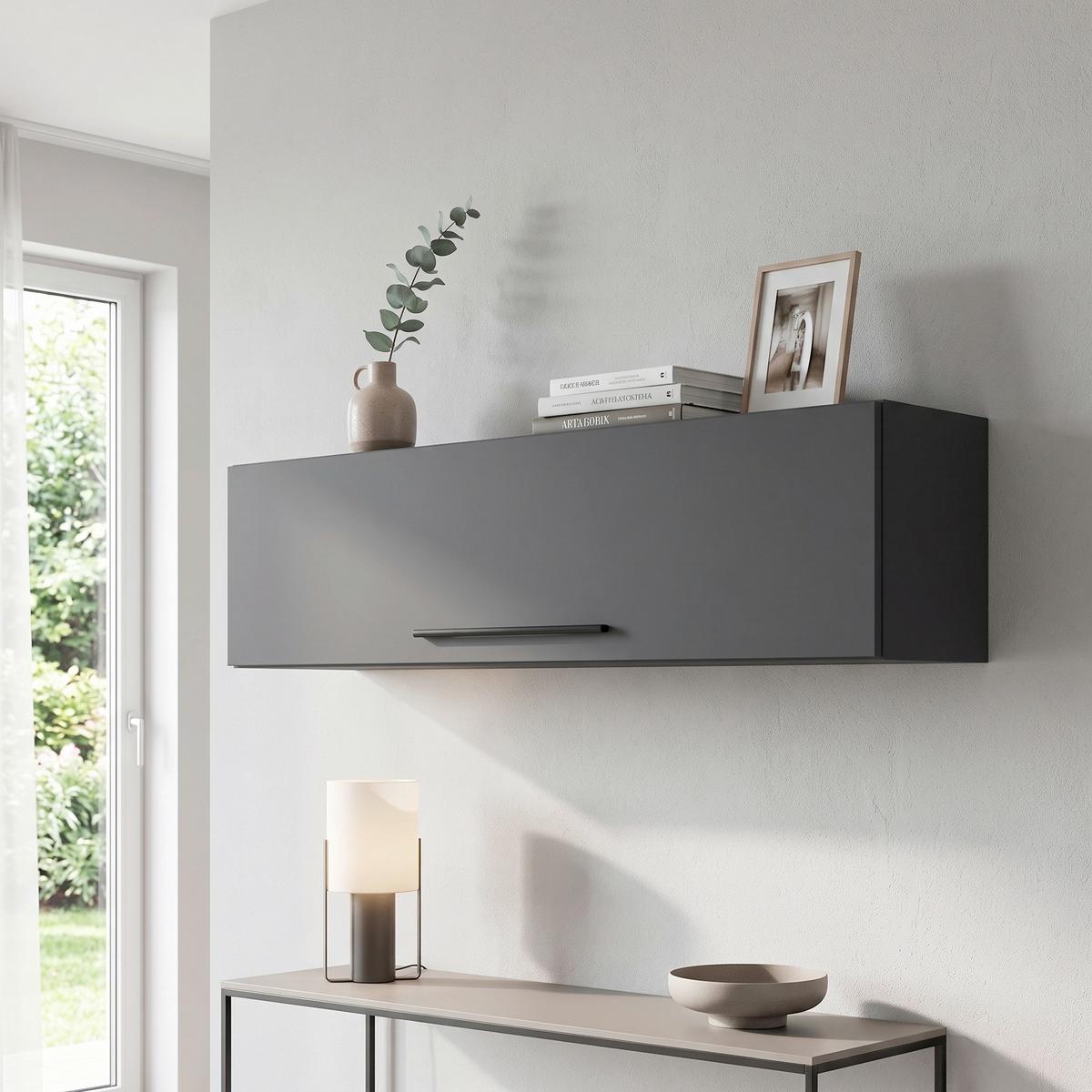 Stenski Regal Arila Xl, Siva - črna/antracit, Moderno, kovina/leseni material (115/30/30cm) - MID.YOU