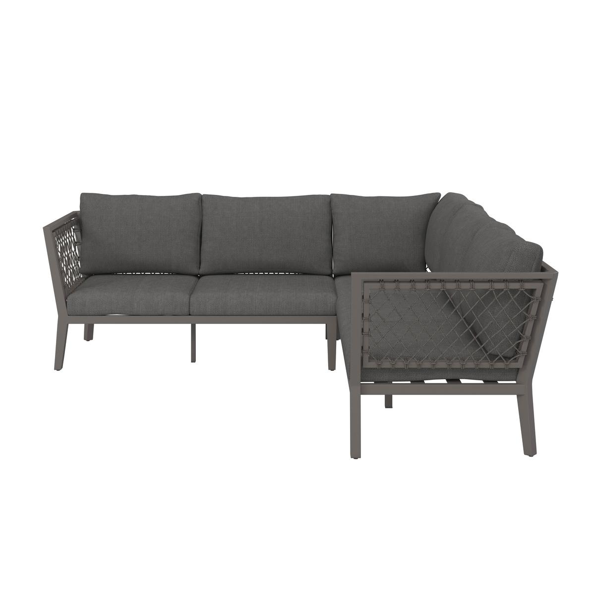 Loungegarnitur Malou Dunkel grau Textil/Metall - Dunkelgrau/Anthrazit, Modern, Textil/Stein (218/68/76,5cm) - Bessagi Garden