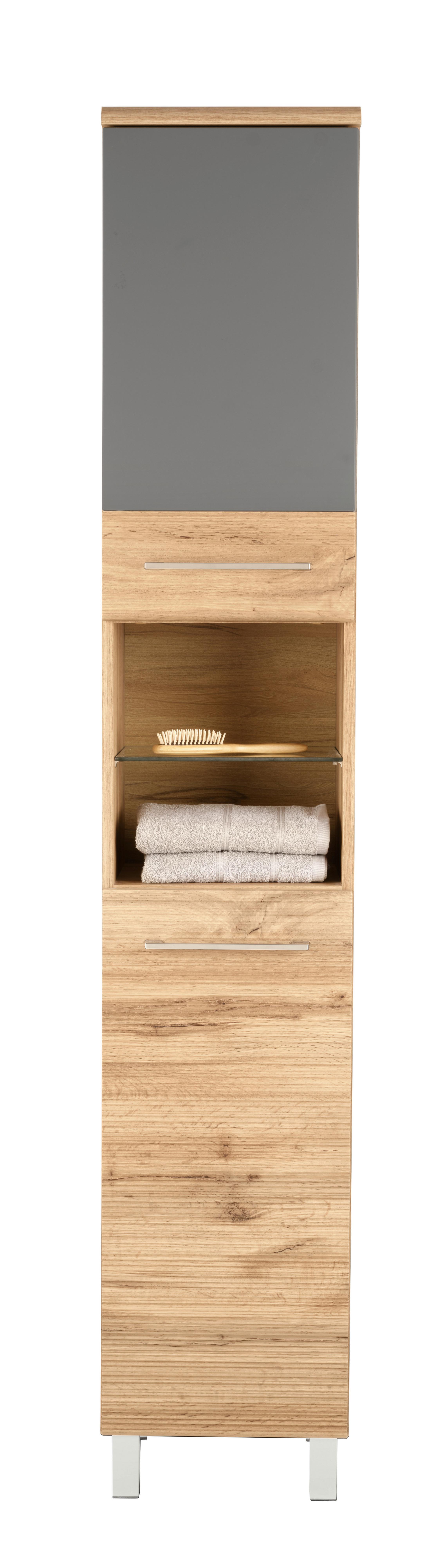 Hochschrank Eichefarben/Anthrazit - Chromfarben/Eichefarben, Modern, Holzwerkstoff/Metall (35/194/33cm) - Premium Living