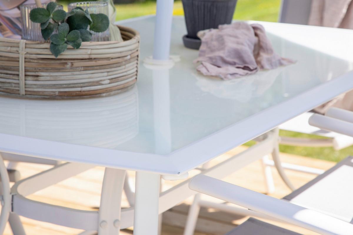 Gartentischgruppe Brekki Weiß, pulverbeschichtet - Weiß, KONVENTIONELL, Glas/Metall - Gardenson