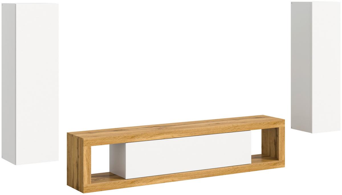 Ansamblu mobilier camera de zi TANGO - alb/stejar Wotan, Design, material pe bază de lemn (270/135/30cm) - Modern Living