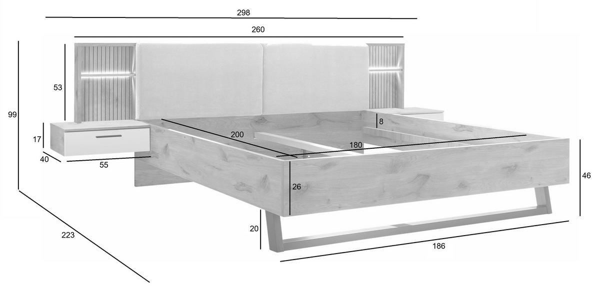 Posteljna Garnitura Daria, Bela, Barva Hrasta, 180x200cm - barve hrasta/bela, Moderno (180/200cm) - P & B