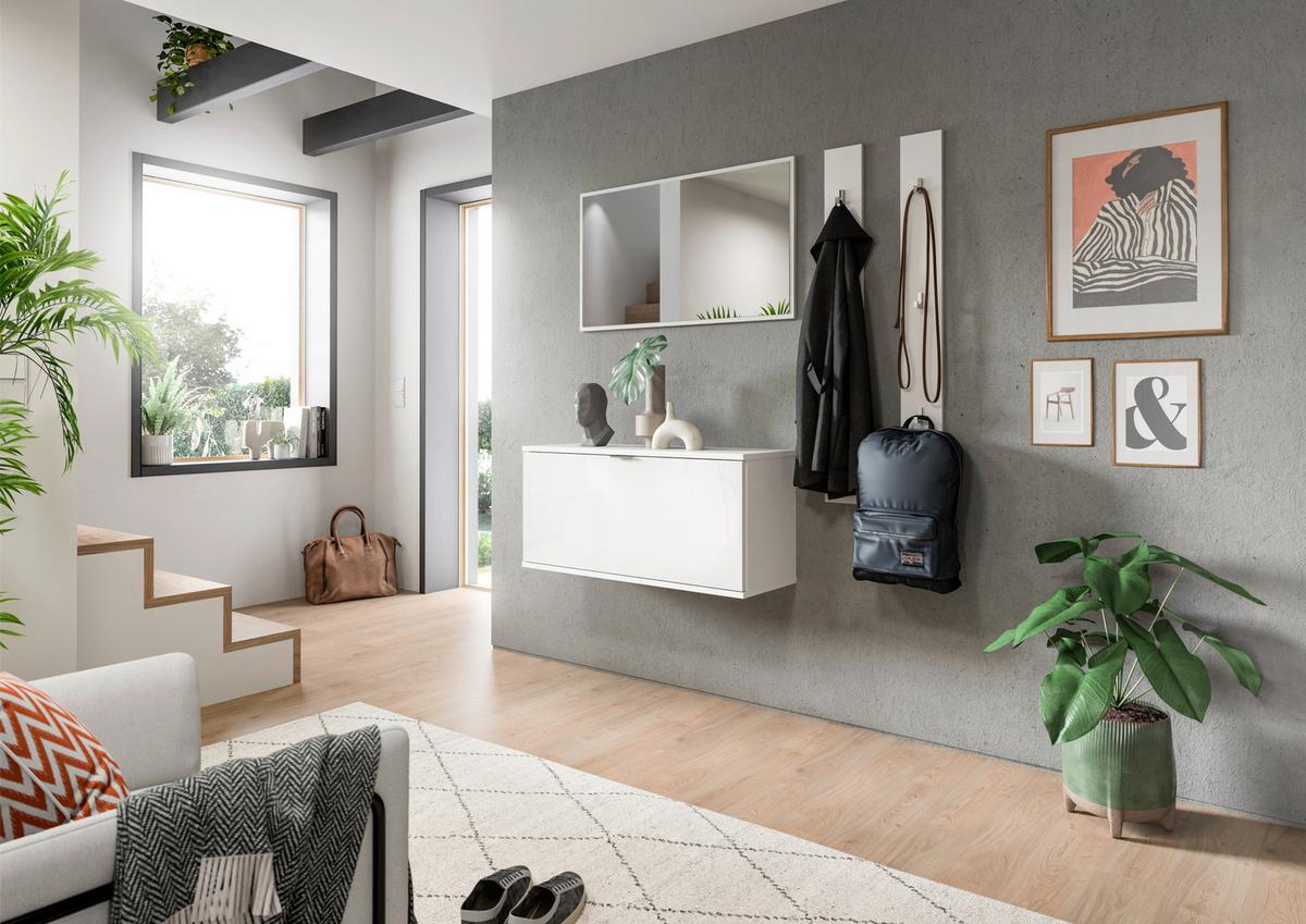 SCHUHBANK PROJEKT X - Weiss Hochglanz/Chromfarben, Design, Holzwerkstoff/Kunststoff (92/42/32cm) - Livetastic