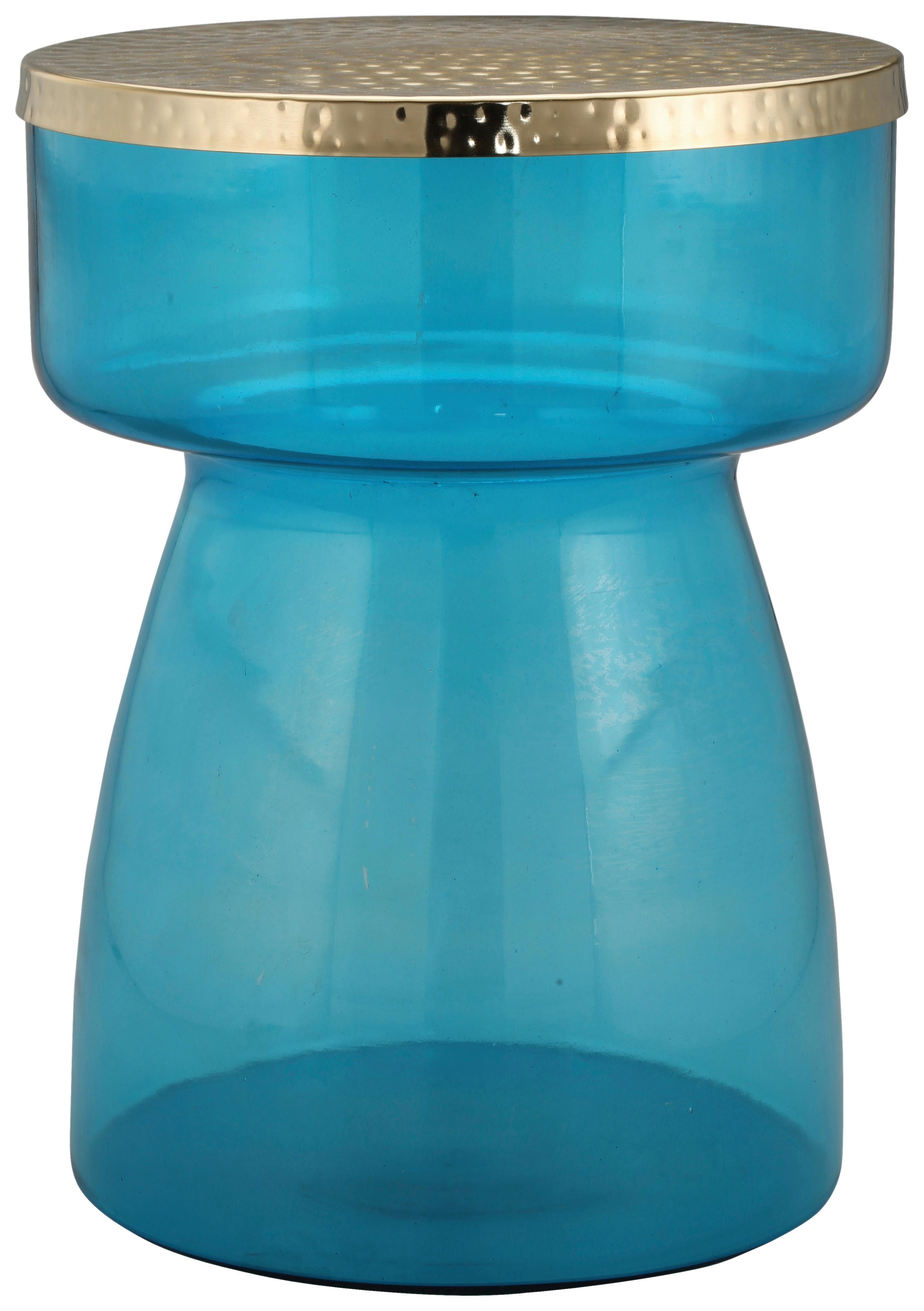 BEISTELLTISCH ROMAN 125 - Blau/Goldfarben, Design, Glas/Metall (36/48cm) - Kayoom