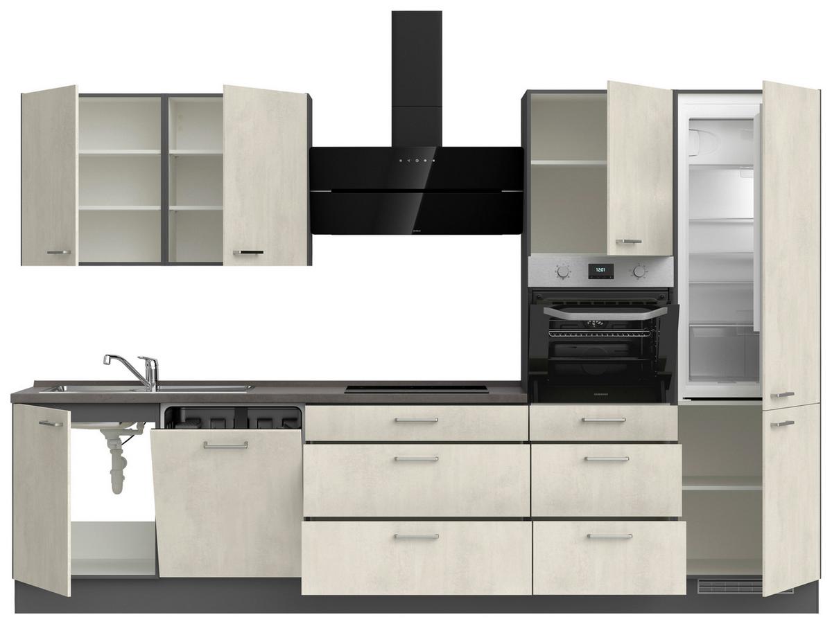 Küchenblock Riva High m. Geräten Weiß - Schieferfarben/Edelstahlfarben, MODERN, Holzwerkstoff/Metall (330cm) - Nobilia