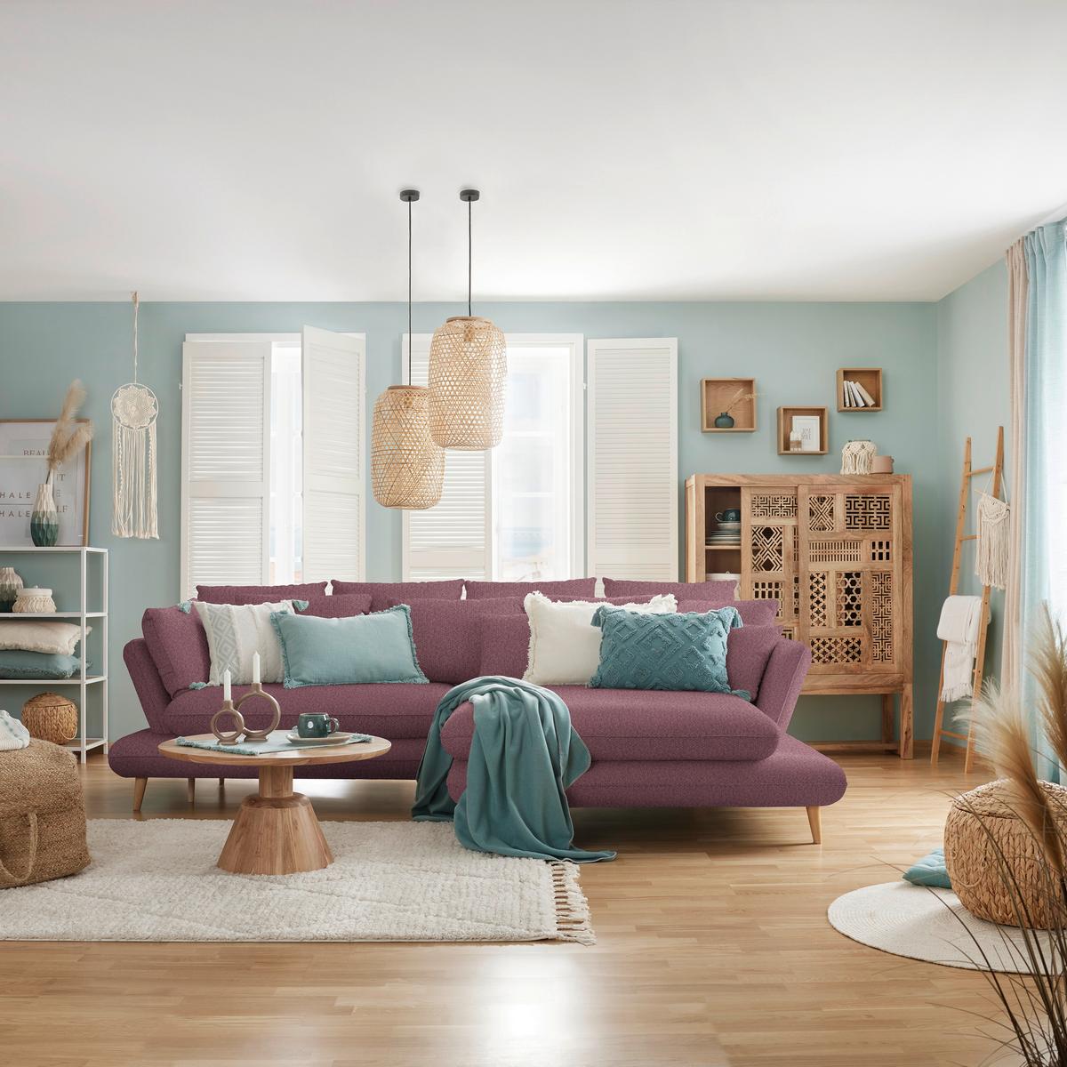 Kutna Garnitura Monte - šljiva/prirodne boje, Romantično / ladanjski, tekstil/drvo (283/181cm) - Premium Living