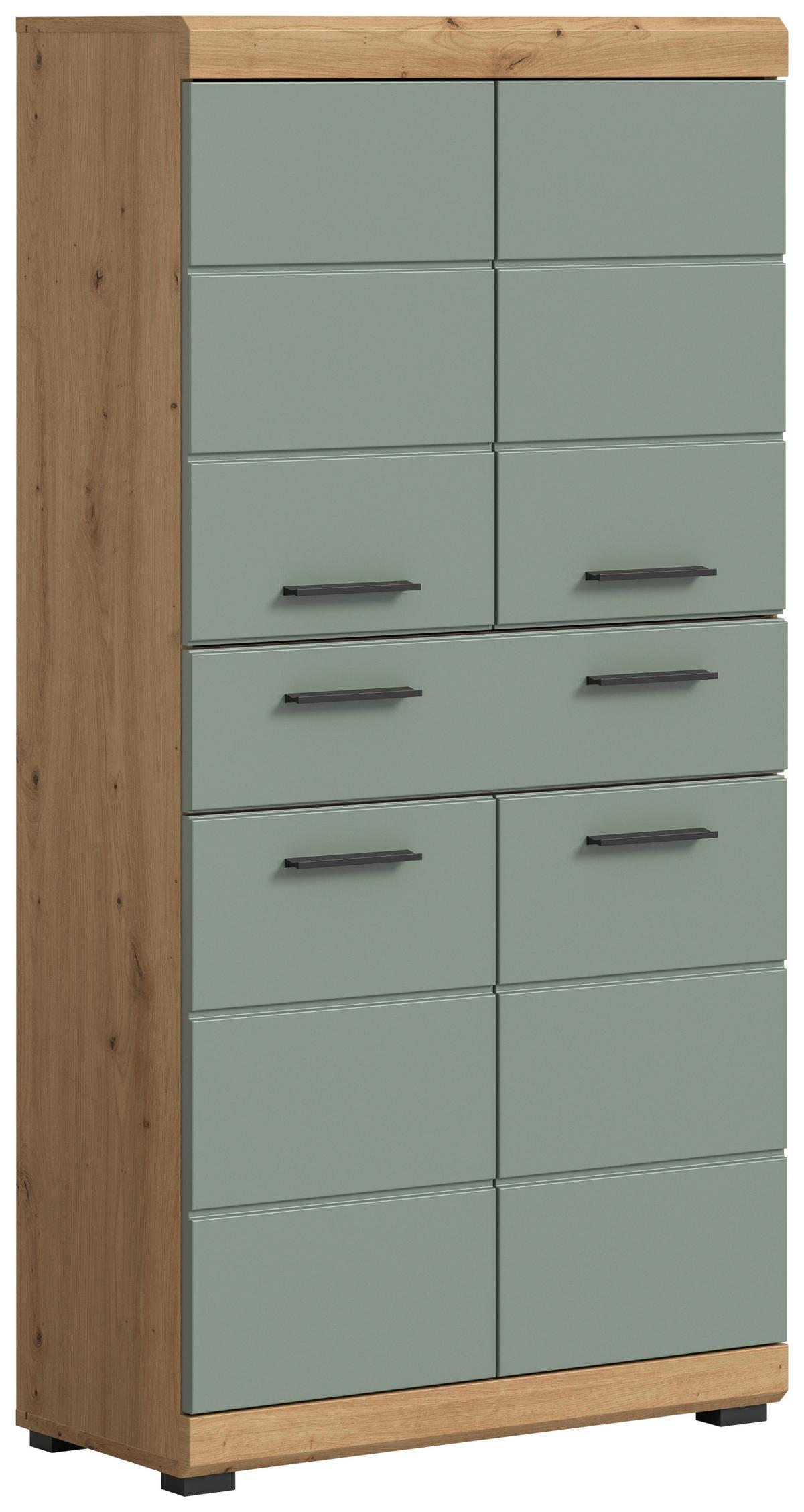 Midischrank Scout ca. 74x141x31 cm Salbeigrün - Salbeigrün/Schwarz, MODERN, Holzwerkstoff/Kunststoff (74/141/31cm) - MID.YOU