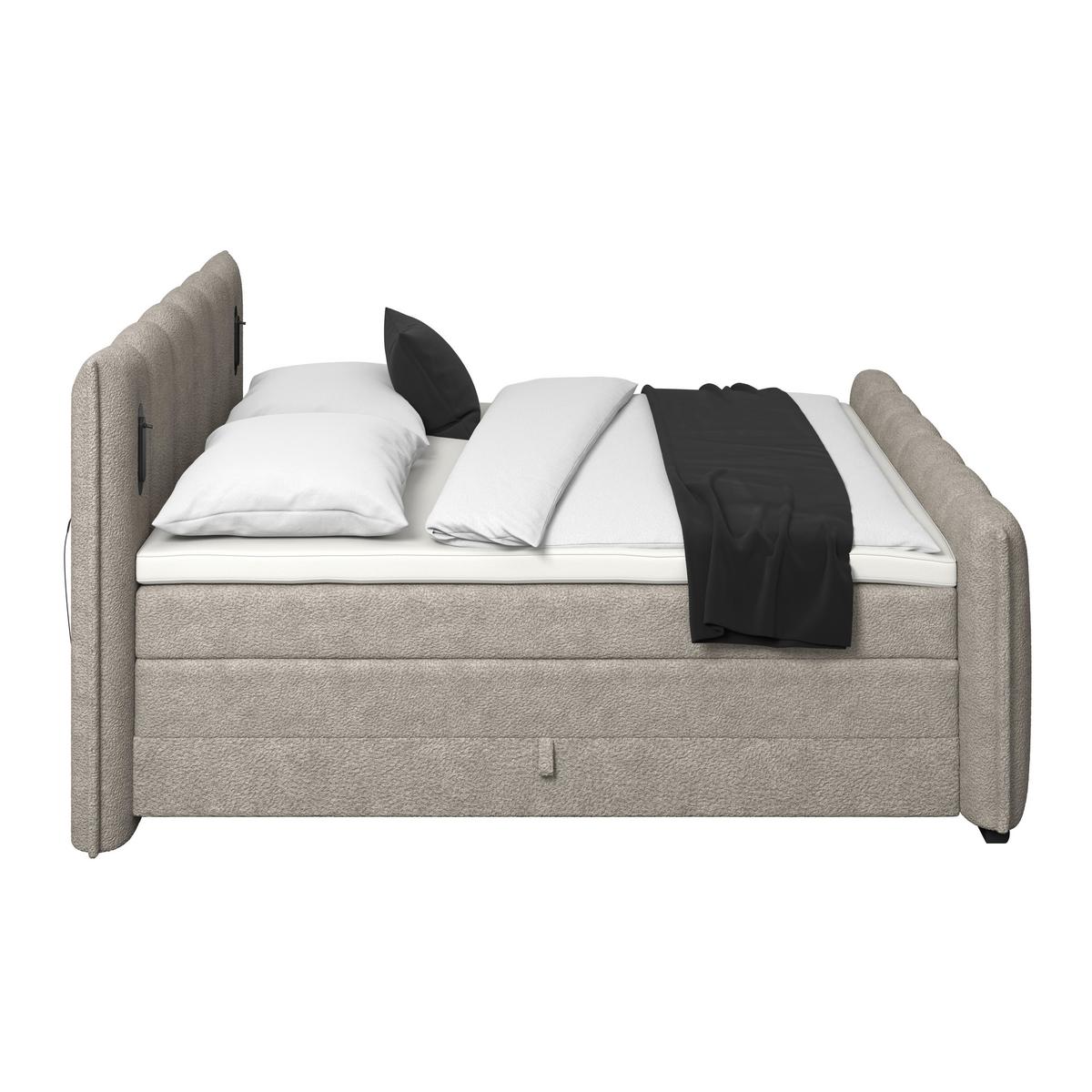 Boxspring Krevet Elysia - prirodne boje/crna, Trend, drvni materijal/drvo (160/220cm) - Premium Living