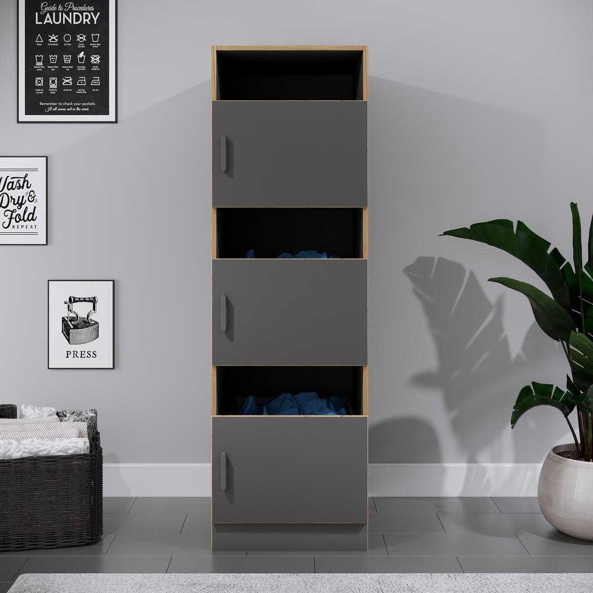 Wäscheschrank Rislo - Honigeiche/Anthrazit, Trend, Holzwerkstoff/Kunststoff (50/162/60cm) - MID.YOU