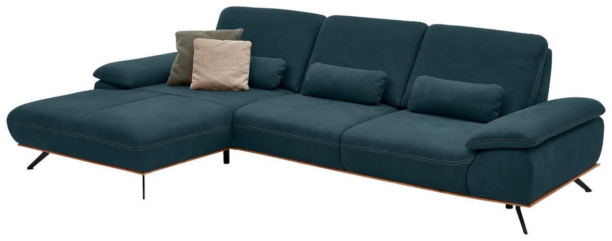 Wohnlandschaft Erling Dunkelblau - Beige/Schwarz, MODERN, Leder/Metall (187/89/322cm) - Premium Living