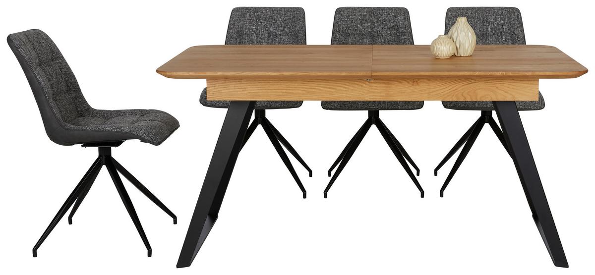 Ausziehtisch aus Eiche Massiv - Schwarz, Modern, Holz (160-210/90/76cm) - Zandiara