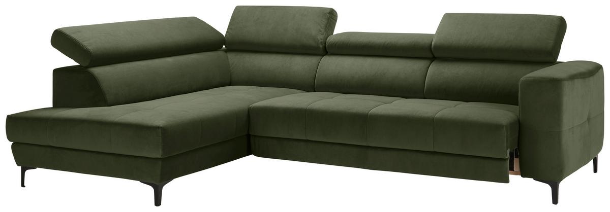 Ecksofa Emma links Olivgrün - Schwarz/Olivgrün, MODERN, Textil (210/47/301cm) - Premium Living